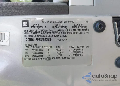 2008 Chevrolet Equinox Ls z USA, uszkodzony, nr VIN 2CNDL13F786047569